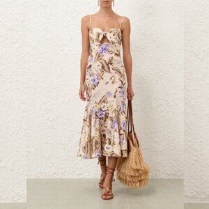 Zimmermann bow-embellished cutout floral-print linen midi dress